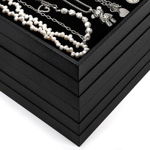 Elsjoy 6 Pack Black Velvet Jewelry Tray, Large Velvet Jewelry Organizer Tray, Stackable Jewelry Display Trays for Bracelet, Ring, Earring, Necklace, Fit Drawer & Countertop in Kuwait