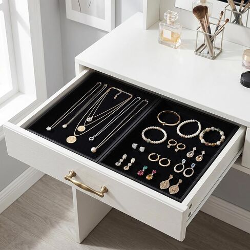 Elsjoy 6 Pack Black Velvet Jewelry Tray, Large Velvet Jewelry Organizer Tray, Stackable Jewelry Display Trays for Bracelet, Ring, Earring, Necklace, Fit Drawer & Countertop in Kuwait