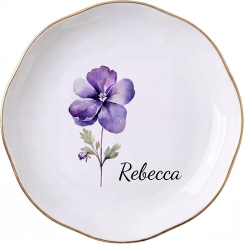 Personalized Birth Flower Jewelry Dish, Custom Name Trinket Dish, Ceramic Ring Tray for Women, Bridesmaid Friends Gift For Birthday, Mother’s Day, Wedding in Kuwait