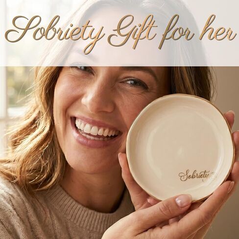 هدايا InnoBeta Sobriety للنساء، صينية مجوهرات سيراميك Sober AA Gifts، طبق حلية مزخرف للخواتم والأقراط والقلائد للنساء، 4.75 بوصة in Kuwait