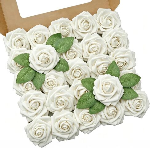 Artificial Flowers, 25pcs Artificial Rose for DIY Wedding Bouquets Centerpieces Arrangements, Brown Foam Roses with Stem for Bridal Shower Party Home Decorations in Saudi Arabia