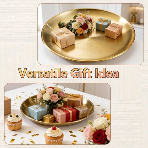 6 Pcs 12 Inch Round Gold Tray - Large Gold Tray Decorative Serving Bar Dish Key Bowl Mirror Dresser Vanity Tray for Jewelry Makeup Organizer, Bathroom, Candle, Perfume, Countertop in Saudi Arabia