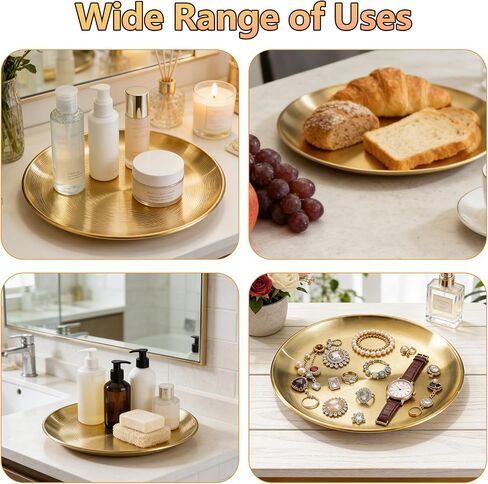 6 Pcs 12 Inch Round Gold Tray - Large Gold Tray Decorative Serving Bar Dish Key Bowl Mirror Dresser Vanity Tray for Jewelry Makeup Organizer, Bathroom, Candle, Perfume, Countertop in Saudi Arabia