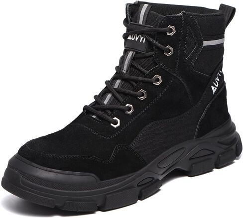 AUVYI Steel Toe Work Boots for Men - Wide Toe Suede Leather Lightweight Safety Shoes, Slip Resistant Rubber Sole Welding Work Shoes for Construction & Warehouse in Saudi Arabia