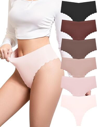 Womens Seamless Thongs High Waisted Underwear No Show Panties Wave Edge V Waist Invisible Under Dresses in Saudi Arabia