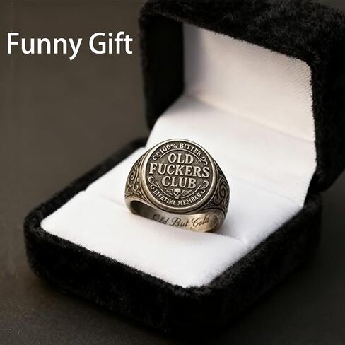 Old Fuckers Club Ring for Men, Funny Old Fuckers Club Vintage Distressed Black Personalized Ring Adjustable Style, Gag Gift for Retired Friends in Saudi Arabia