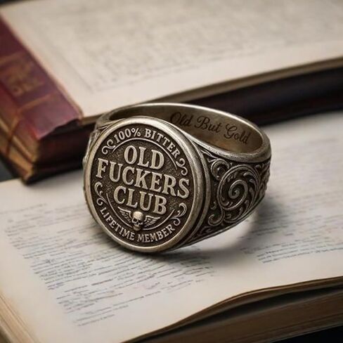 Old Fuckers Club Ring for Men, Funny Old Fuckers Club Vintage Distressed Black Personalized Ring Adjustable Style, Gag Gift for Retired Friends in Saudi Arabia