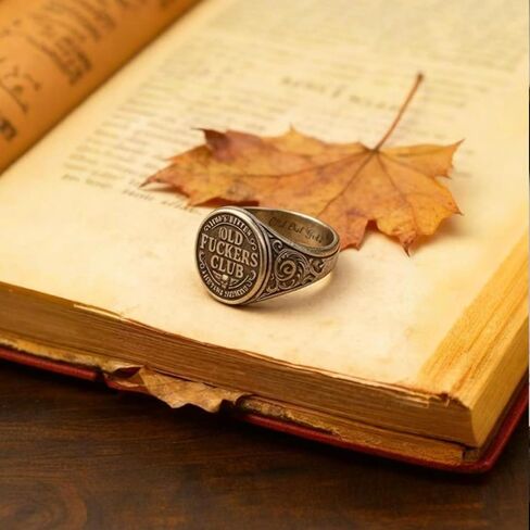 Old Fuckers Club Ring for Men, Funny Old Fuckers Club Vintage Distressed Black Personalized Ring Adjustable Style, Gag Gift for Retired Friends in Saudi Arabia