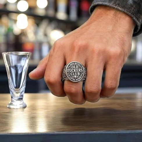 Old Fuckers Club Ring for Men, Funny Old Fuckers Club Vintage Distressed Black Personalized Ring Adjustable Style, Gag Gift for Retired Friends in Saudi Arabia