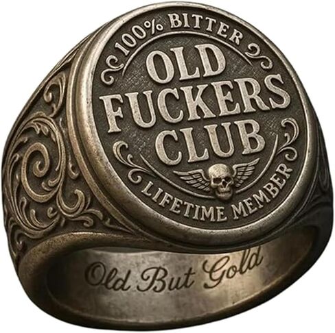 Old Fuckers Club Ring for Men, Funny Old Fuckers Club Vintage Distressed Black Personalized Ring Adjustable Style, Gag Gift for Retired Friends in Saudi Arabia