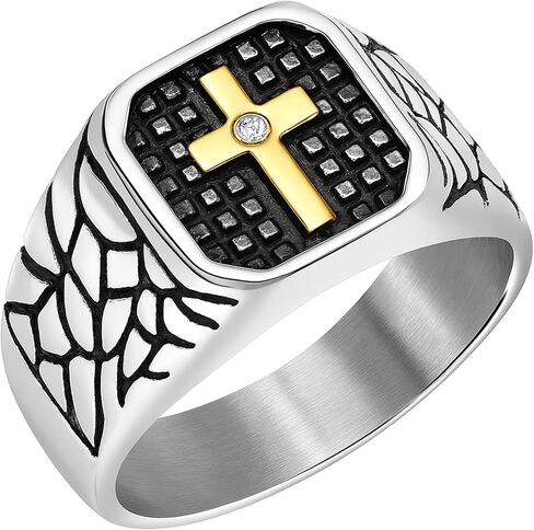 Cross Vintage Religious Faith Ring | Christian Prayer Trendy Men’s Fashion Jewelry | Ideal For Birthday/Anniversary/Father’s Day YA5825 in Saudi Arabia