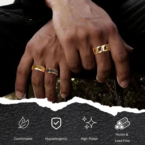 10 Pcs Stainless Steel Vintage Signet Rings for Men Square Pinky Thumb Chunky Ring Retro Carving Celtic Band Rings Cuban Link Chain Ring Vintage Biker Band Rings Set, Size 7-13 in Saudi Arabia