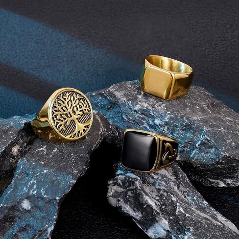 10 Pcs Stainless Steel Vintage Signet Rings for Men Square Pinky Thumb Chunky Ring Retro Carving Celtic Band Rings Cuban Link Chain Ring Vintage Biker Band Rings Set, Size 7-13 in Saudi Arabia