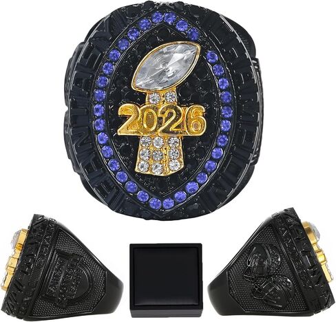 2026 Fantasy Football Championship Ring Black Blue with Box League Champion Trophy Rings Premium Award for Winner in Saudi Arabia