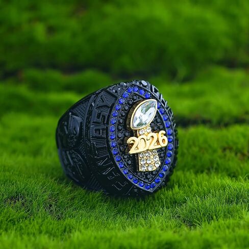 2026 Fantasy Football Championship Ring Black Blue with Box League Champion Trophy Rings Premium Award for Winner in Saudi Arabia