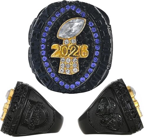 2026 Fantasy Football Championship Ring Black Blue with Box League Champion Trophy Rings Premium Award for Winner in Saudi Arabia