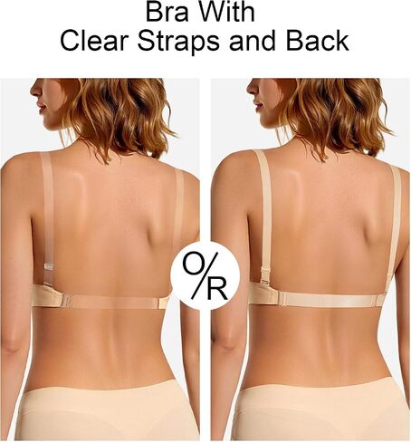 Upushall Backless Bra with Clear Straps Push Up Padded Plunge Bras for Women in Kuwait