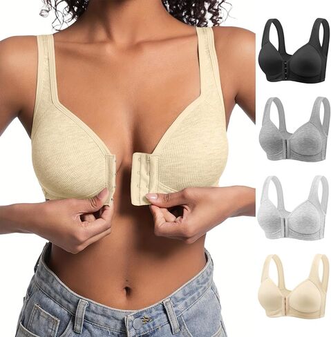 Pack Front Closure Bras for Women, Full Coverage Wireless Bralettes, Soft Support Everyday Bras in Kuwait