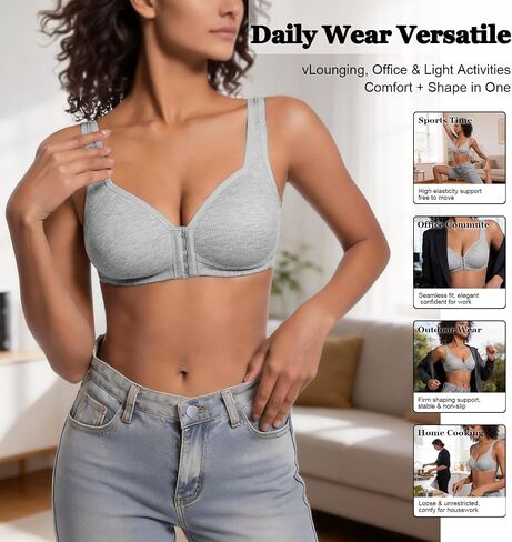 Pack Front Closure Bras for Women, Full Coverage Wireless Bralettes, Soft Support Everyday Bras in Kuwait