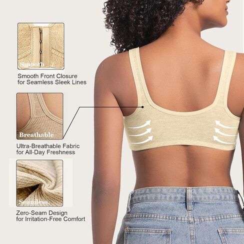 Pack Front Closure Bras for Women, Full Coverage Wireless Bralettes, Soft Support Everyday Bras in Kuwait