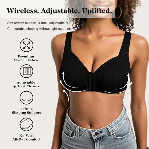 Pack Front Closure Bras for Women, Full Coverage Wireless Bralettes, Soft Support Everyday Bras in Kuwait