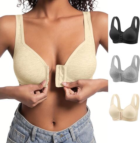 Pack Front Closure Bras for Women, Full Coverage Wireless Bralettes, Soft Support Everyday Bras in Kuwait