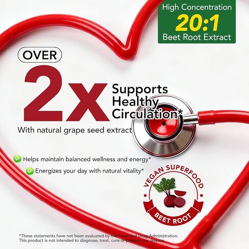 Beet Root Gummies – 8 in 1 Beet Root Extract with CoQ10, Grapeseed Extract & Vitamin B12, 90 Chews for Blood Pressure, Heart Health, Energy & Nitric Oxide Support, No Sugar in Saudi Arabia