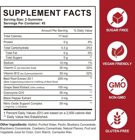 Beet Root Gummies – 8 in 1 Beet Root Extract with CoQ10, Grapeseed Extract & Vitamin B12, 90 Chews for Blood Pressure, Heart Health, Energy & Nitric Oxide Support, No Sugar in Saudi Arabia