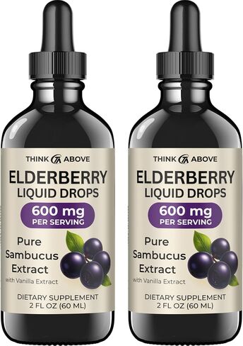 Think Above Elderberry Liquid Drops, 600mg, 2 Fl Oz, Pure Sambucus Extract with Vanilla, Vegan Immune Support Supplement, (Pack of 2) in Saudi Arabia