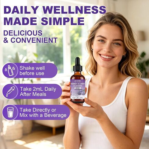 Liposomal Kidney Cleanse Detox & Repair - Liver Support & Cranberry Urinary Health Supplement - 30-in-1 Liquid Drops for Bladder Support - Blueberry Flavor - 60ml in Saudi Arabia
