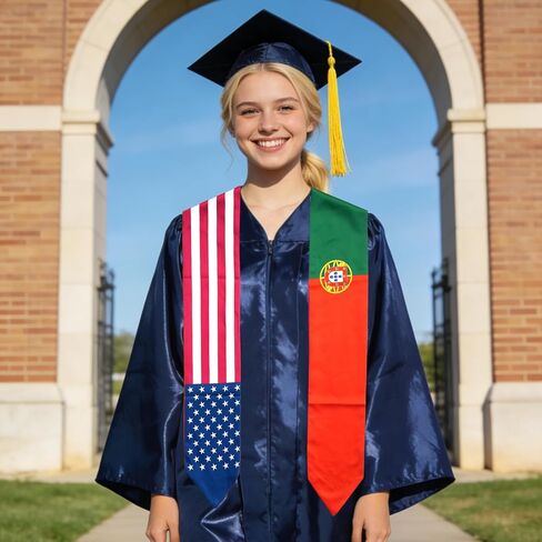 USA And Portugal Flag Graduation Stole,Satin Embroidery Graduation Sash for International Students,72 Inch Length. in Saudi Arabia