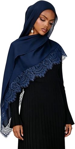 JUMISEE Elegant Floral Lace Hijab Scarf for Women Soft Cotton Head Wrap Instant Hijab Long Scarves Evening Dress Shawl in Kuwait