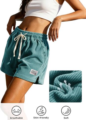 Hidkat Women's Shorts Casual Corduroy Shorts Elastic Waist Drawstring Summer Beach Shorts in Saudi Arabia