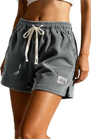 Hidkat Women's Shorts Casual Corduroy Shorts Elastic Waist Drawstring Summer Beach Shorts in Saudi Arabia