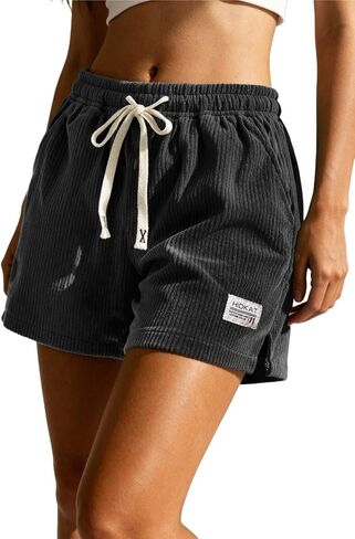 Hidkat Women's Shorts Casual Corduroy Shorts Elastic Waist Drawstring Summer Beach Shorts in Saudi Arabia
