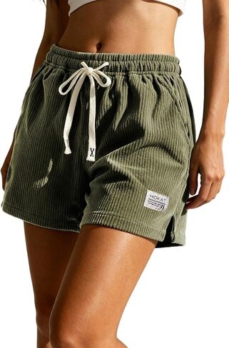 Hidkat Women's Shorts Casual Corduroy Shorts Elastic Waist Drawstring Summer Beach Shorts in Saudi Arabia