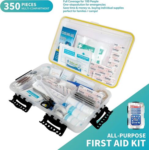 350-Piece All-Purpose 100-Person Emergency First Aid Kit – Waterproof Plastic Case | Clearly Organized for Fast Retrieval | Perfect for Home, Business, Workplace, Boat, Travel, Outdoor & Car in Kuwait