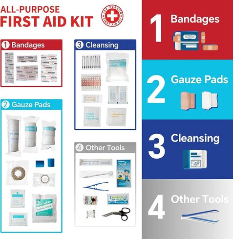 350-Piece All-Purpose 100-Person Emergency First Aid Kit – Waterproof Plastic Case | Clearly Organized for Fast Retrieval | Perfect for Home, Business, Workplace, Boat, Travel, Outdoor & Car in Kuwait