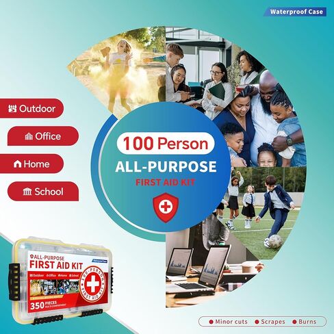 350-Piece All-Purpose 100-Person Emergency First Aid Kit – Waterproof Plastic Case | Clearly Organized for Fast Retrieval | Perfect for Home, Business, Workplace, Boat, Travel, Outdoor & Car in Kuwait