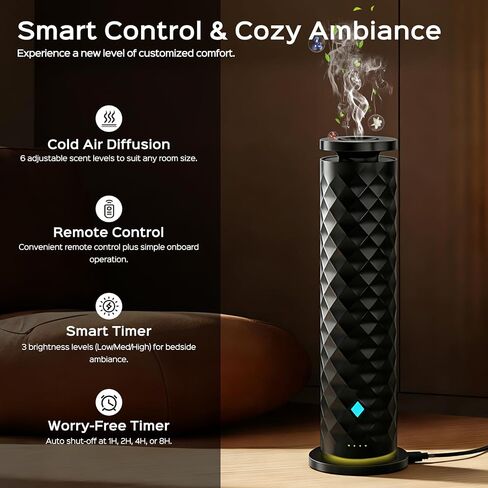 Waterless Scent Diffuser Starter Kit – Remote Control Cold Air Diffuser, 1000 Sq Ft Coverage Color and Ambient Light, Ultra-Quiet Quiet Nebulizing Aromatherapy for Home, Office, Bedroom & Spa in Saudi Arabia