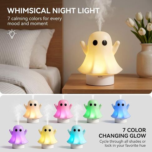 Cute Ghost Essential Oil Diffuser, 120ML Ultrasonic Cool Mist Humidifier with 7 Color Night Light & Auto Shut-Off, Ghost Room Decor for Bedroom & Office, Aromatherapy Gift for Women & Kids in Saudi Arabia