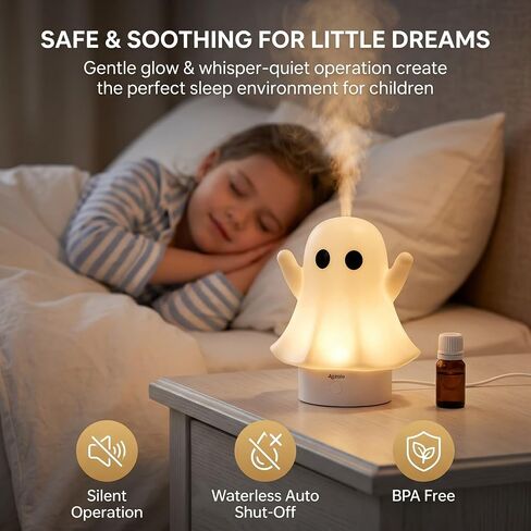 Cute Ghost Essential Oil Diffuser, 120ML Ultrasonic Cool Mist Humidifier with 7 Color Night Light & Auto Shut-Off, Ghost Room Decor for Bedroom & Office, Aromatherapy Gift for Women & Kids in Saudi Arabia