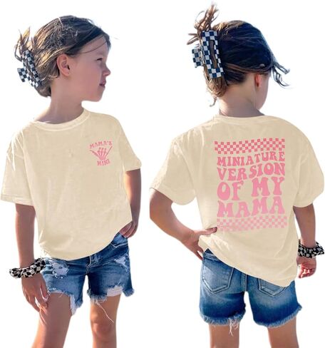 Cute Preppy Shirts for Girls Funny Tshirts Kids Graphic Tees Miniature Version of My Mama Letter Cotton Shirt in Saudi Arabia