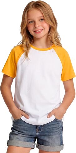Girls Short Sleeve T Shirts Raglan Tee Tops Baseball Shirts for Girl Fashion Clothes Size 5-14 Years in Saudi Arabia