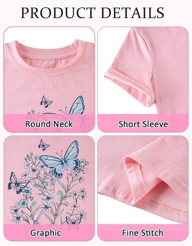 Kids4ever Girls Graphic T-Shirt Summer Short Sleeve Tee for Girl Round Neck Casual Girls' Shirts Size 7-14 in Kuwait