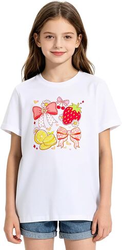 Kids4ever Girls Graphic T-Shirt Summer Short Sleeve Tee for Girl Round Neck Casual Girls' Shirts Size 7-14 in Kuwait