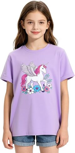 Kids4ever Girls Graphic T-Shirt Summer Short Sleeve Tee for Girl Round Neck Casual Girls' Shirts Size 7-14 in Kuwait