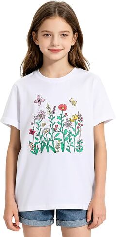 Kids4ever Girls Graphic T-Shirt Summer Short Sleeve Tee for Girl Round Neck Casual Girls' Shirts Size 7-14 in Kuwait