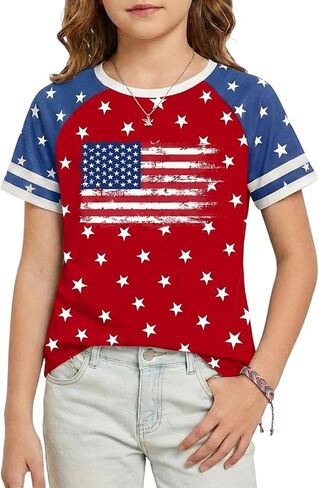 Girls 4th of July USA Shirts American Falg Shirts Kids Patriotic Tshirt Independence Day Outfit Casual Tops in Saudi Arabia
