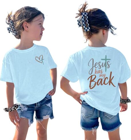 Christian Shirts for Girls Jesus Has My Back Religious Tshirt Kids Bible Verse Cute Shirt Inspirational Graphic Tees in Saudi Arabia